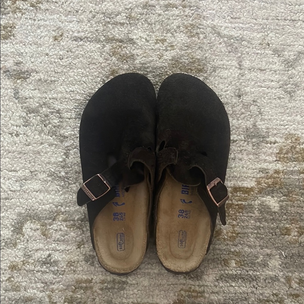 Brown Suede Clogs with Buckle